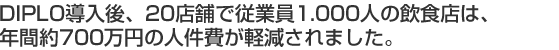 DIPLO導入後、年間約700万円の人件費が軽減されたお客様がいらっしゃいます。